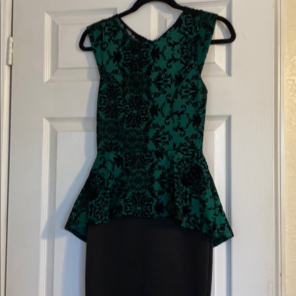 Iris Green and Black Peplum Dress